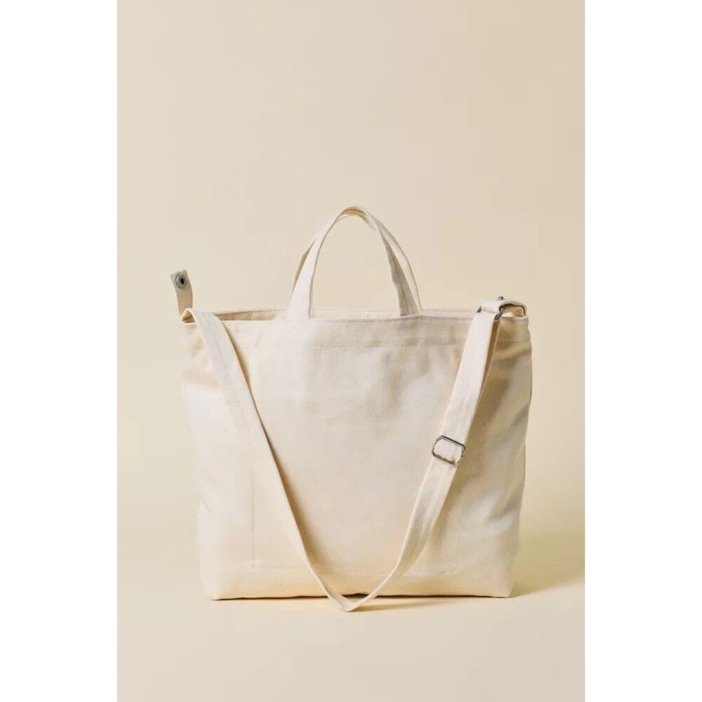 NWT BAGGU Horizontal Duck Bag Beige Cream Canvas Tote Natural
